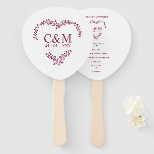 Cramberry Branches Heart with Initials Hand Fan