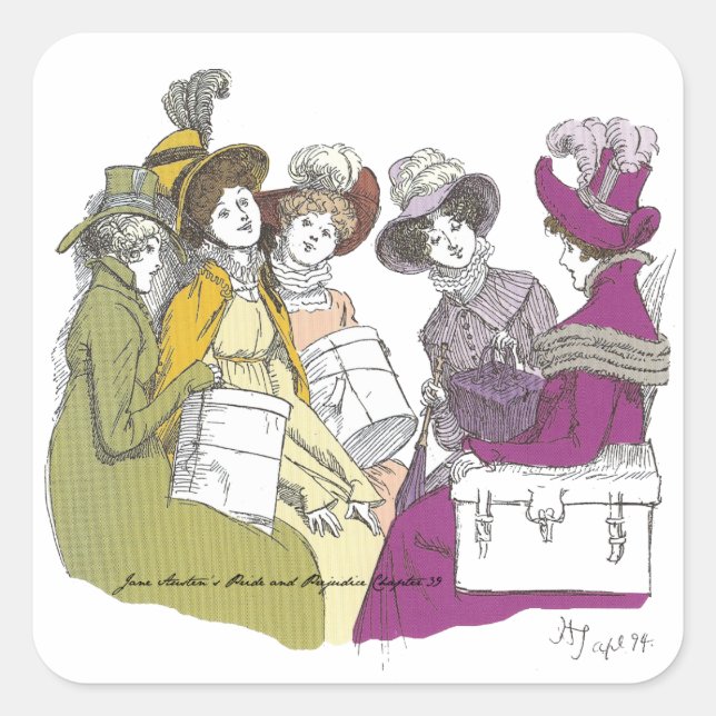 Crammed In, Jane Austen, Pride and Prejudice Square Sticker (Front)