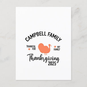 Crampbell Family 2025 Thanksgiving Turkey Dinner Announcement Postcard