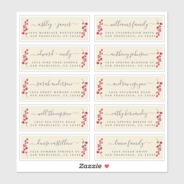 Cranberries Sprig Wedding Guest Address Labels (Sheet)