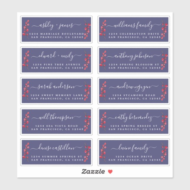 Cranberries Sprig Wedding Guest Address Labels (Sheet)