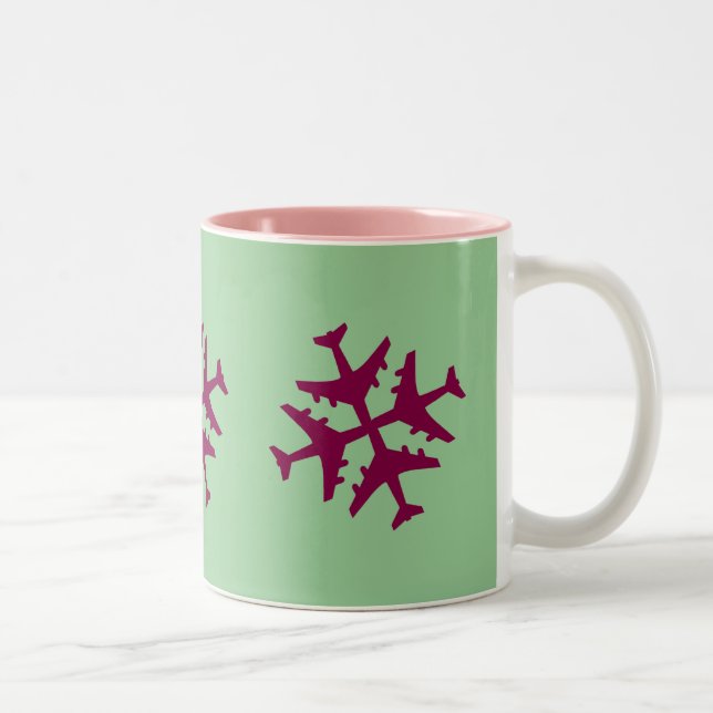Cranberry Aeroplane Snowflake Two-Tone Coffee Mug (Right)