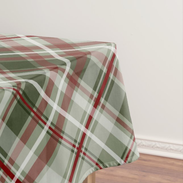 cranberry and dark loden Christmas plaid Tablecloth (In Situ)