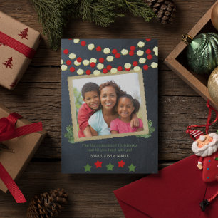 Cranberry and Popcorn Rustic Photo Christmas Holiday Card