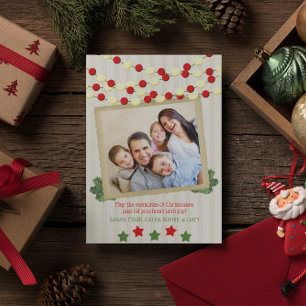 Cranberry and Popcorn Rustic White Photo Christmas Holiday Card