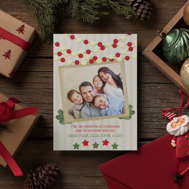 Cranberry and Popcorn Rustic White Photo Christmas Holiday Card (Creator Uploaded)