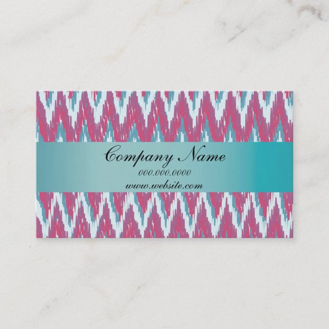 Cranberry and Teal iKat ZigZag 2019 Calendar Business Card (Front)
