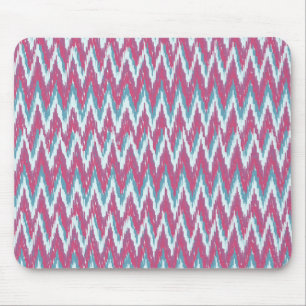 Cranberry and Teal iKat ZigZag Pattern Mouse Pad