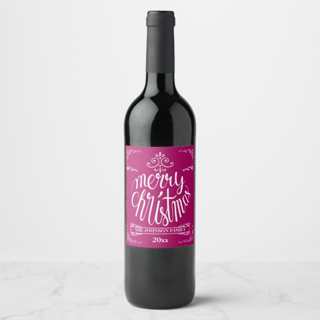 Cranberry and White Typography Holiday Wine Label (Front)