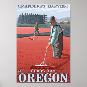 Cranberry Bogs Harvest - Coos Bay, Oregon Poster