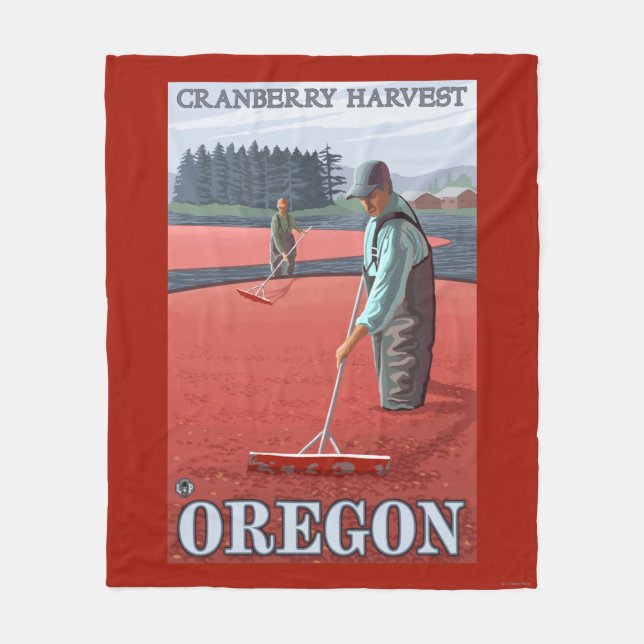 Cranberry Bogs Harvest Vintage Travel Poster Fleece Blanket (Front)