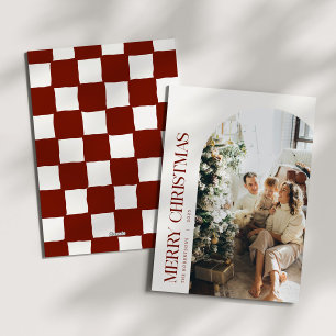Cranberry Chequered Christmas Family Photo Holiday Card