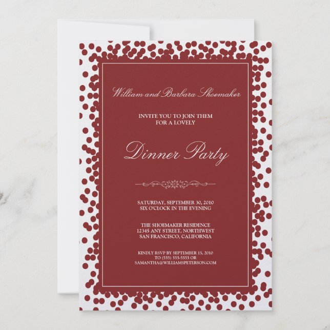 Cranberry Confetti Dinner Party Invitation (Front)