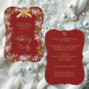 Cranberry Elegant Snowflake Corporate Party Invite