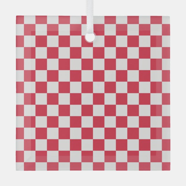 Cranberry fizz checkerboard pattern glass tree decoration (Front)