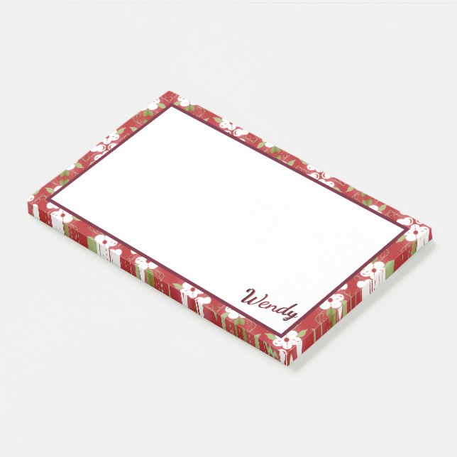 Cranberry Floral Post-it Notes For Wendy or You (Angled)