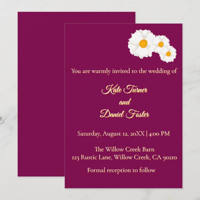 Cranberry Floral Wedding Invitation (Front/Back)