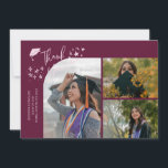 Cranberry Hand Written Thank You Multi Photo Announcement<br><div class="desc">Modern and whimsical graduation announcement photo card featuring 3 photos on the front and 1 on the back. The text says "Thank You" with twinkling stars. Add the graduate's name,  information,  and message to personalize this card. Cranberry.</div>
