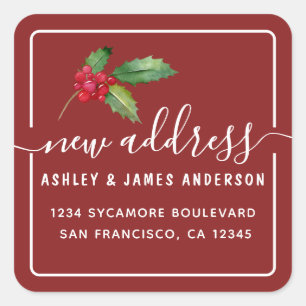 Cranberry Holly New Address Square Sticker