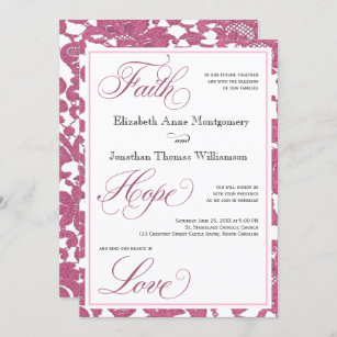 Cranberry Lace Faith Hope Love Wedding Invitation