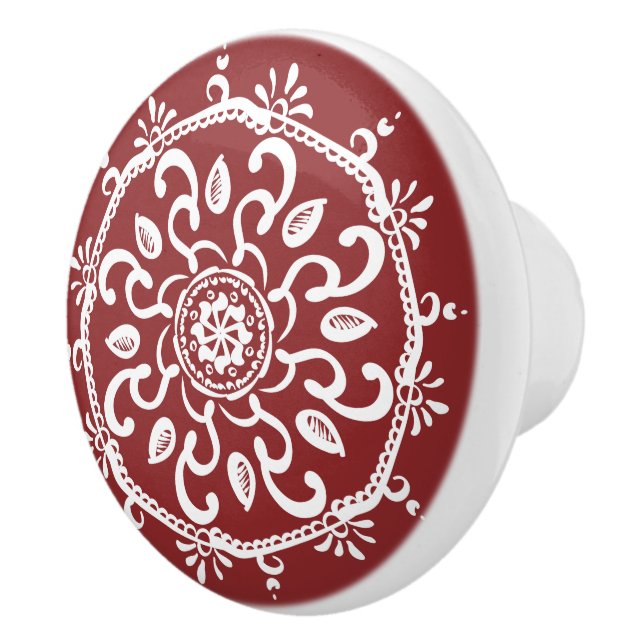 Cranberry Mandala Ceramic Knob (Right)