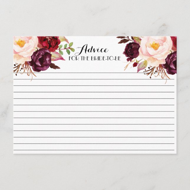 Cranberry, Marsala, Beautiful Floral Advice Cards (Front)