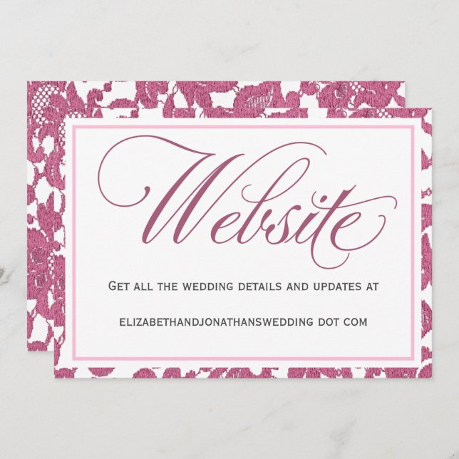 Cranberry Pink Lace Wedding Website Enclosure Invitation (Front/Back)