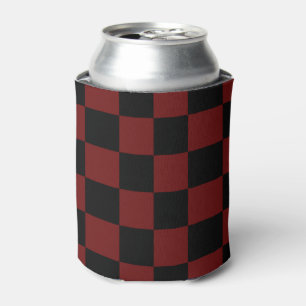 Cranberry Red and Black Chequerboard Pattern Can Cooler