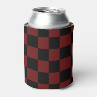 Cranberry Red and Black Chequerboard Pattern Can Cooler