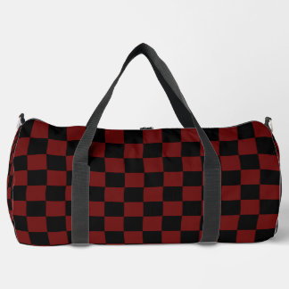 Cranberry Red and Black Chequerboard Pattern Duffle Bag