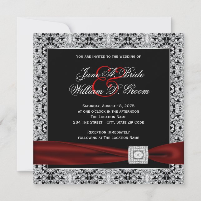 Cranberry Red and Black Wedding Invitation (Front)