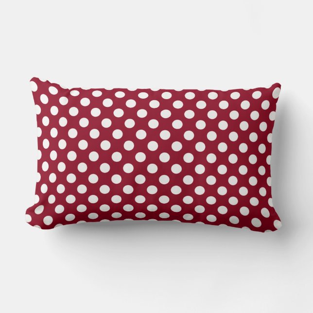 Cranberry Red and White Polka Dot Pattern Lumbar Cushion (Front)