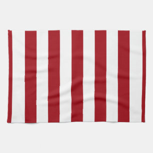 Cranberry Red and White XL Stripes Pattern Tea Towel
