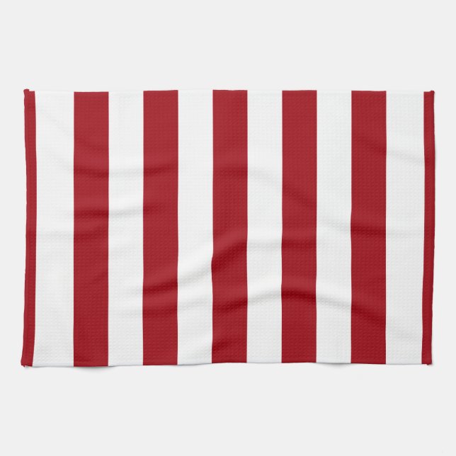 Cranberry Red and White XL Stripes Pattern Tea Towel (Horizontal)