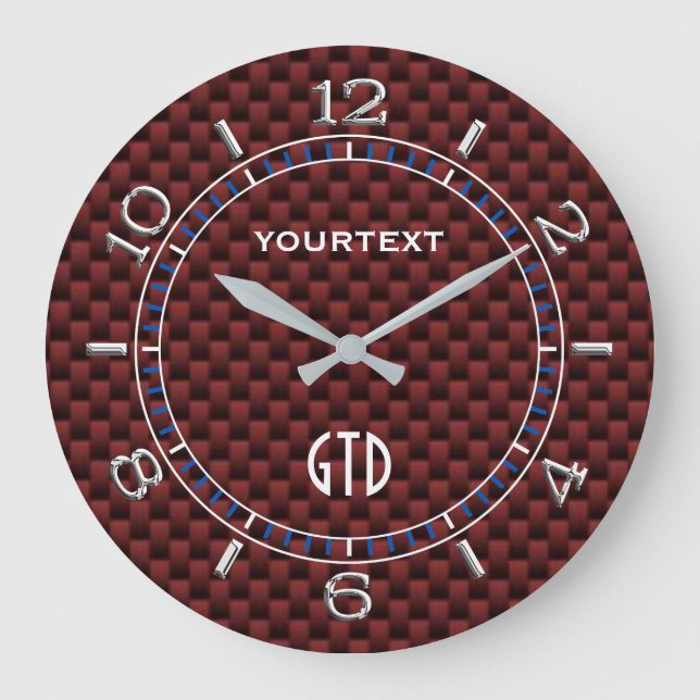 Cranberry Red Carbon Fibre Style Personalised Dial Large Clock (Front)