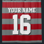 Cranberry Red Charcoal Sports Jersey Preppy Stripe Shower Curtain<br><div class="desc">Preppy Striped Team Jersey / Sports Jersey / Football Jersey / Rugby Jersey with Custom Name Customise this with your own name or team name and a number. You can change the size, colour and placement of the text if you need to make changes, change the colour of or remove...</div>