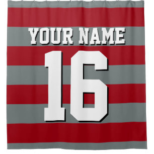 Cranberry Red Charcoal Sports Jersey Preppy Stripe Shower Curtain