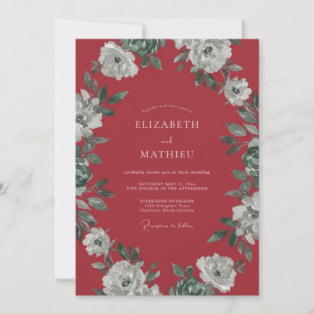Cranberry Red Dramatic Winter Wedding Invitation (Front)