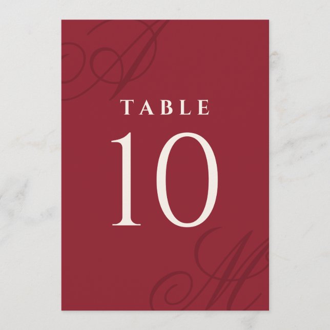Cranberry Red Elegant Monogram Table Numbers (Front)