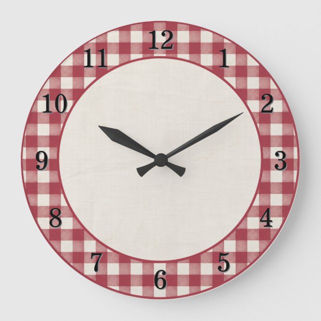 Cranberry Red Gingham Farmhouse Kitchen Wall Clock (Front)