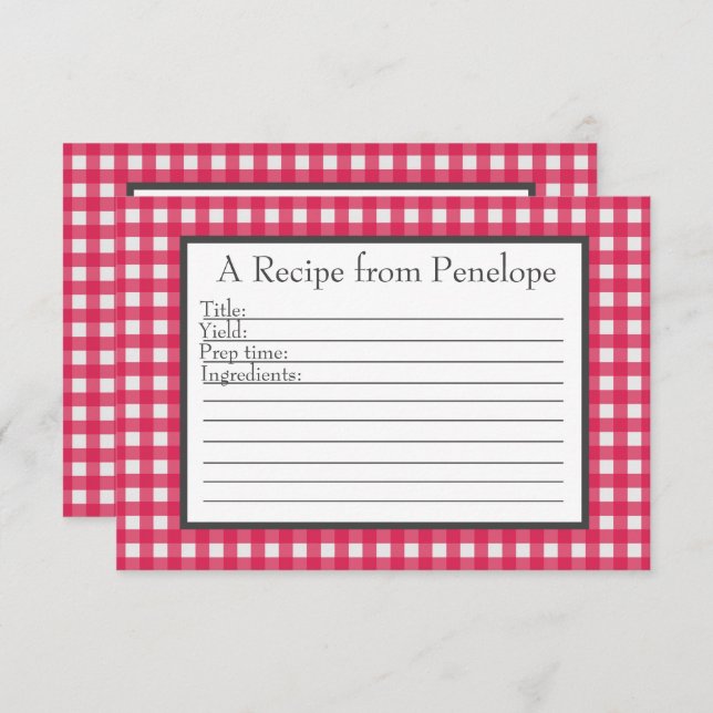 Cranberry Red Gingham Pattern Small Recipe Card (Front/Back)