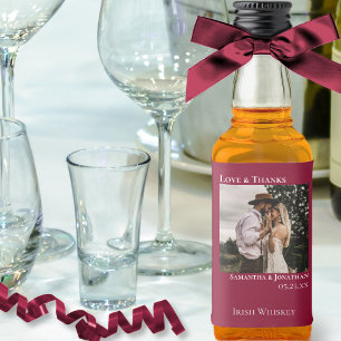 Cranberry Red Love & Thanks Wedding Photo Mini Liquor Bottle Label