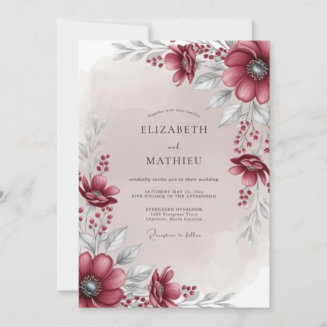 Cranberry Red Lush Winter Wedding Invitation (Front)