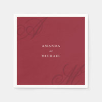 Cranberry Red Modern Edge Elegant Monogram Wedding