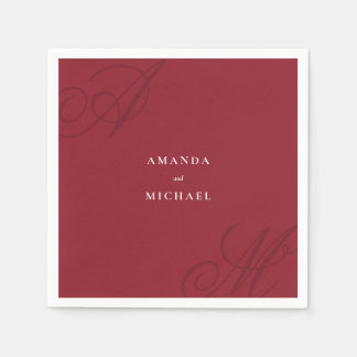 Cranberry Red Modern Edge Elegant Monogram Wedding Napkin