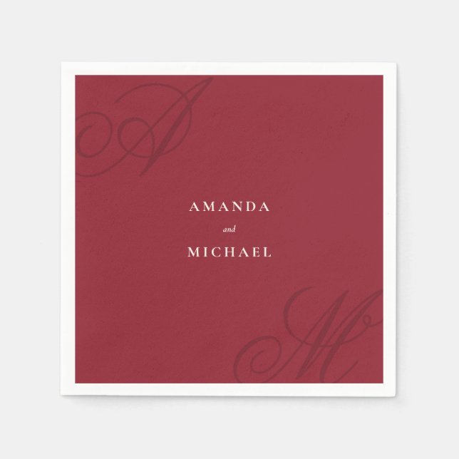 Cranberry Red Modern Edge Elegant Monogram Wedding Napkin (Front)