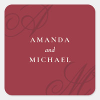 Cranberry Red Modern Edge Elegant Monogram Wedding