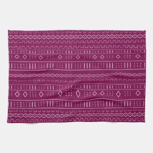 Cranberry Red Modern Mudcloth Pattern Tea Towel