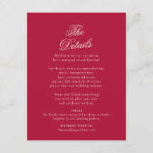 Cranberry Red Old Money Wedding Details Card