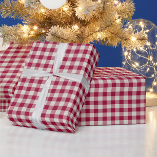 Cranberry Red Pink Classic Christmas Gingham Plaid Wrapping Paper